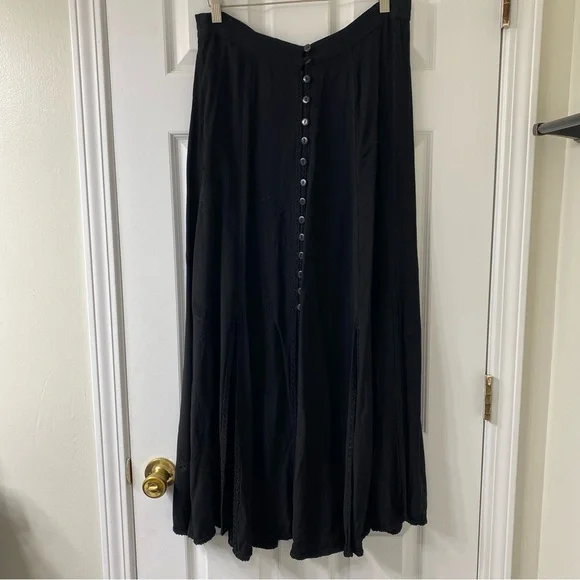 Vintage Split Hem Black Boho Hippie Stevie Nicks Style Maxi Skirt L XL - Picture 1 of 11